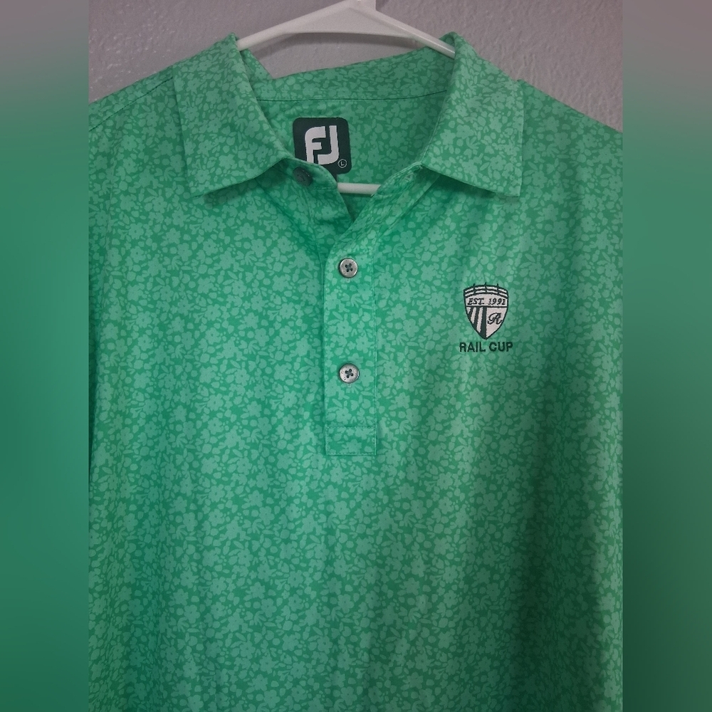 Foot Joy Green Floral Rail Cup Embroidered Golf Shirt L - Picture 2 of 7